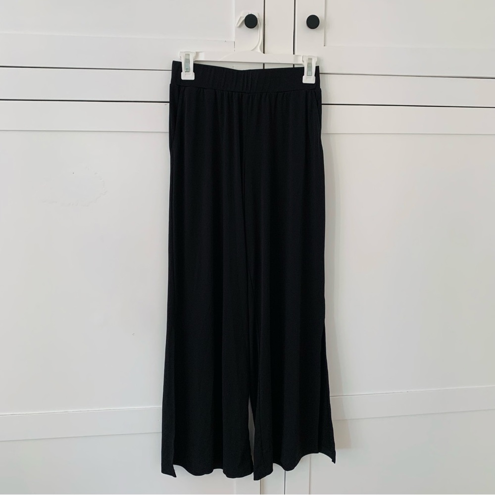 Gili Black High Waist Wide Leg Side Slit Legging Pants Size XXS Petite